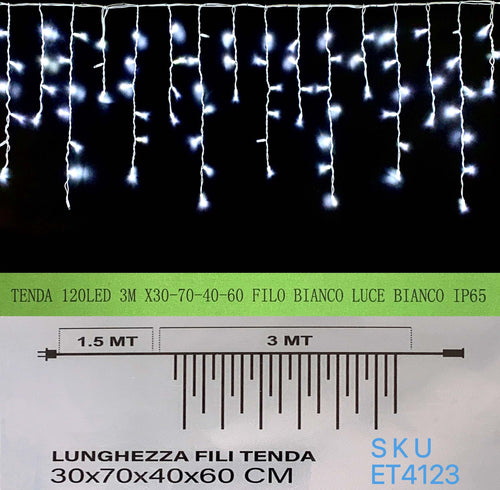 TENDA NATALE ESTERNO NATALIZIA 120 led 3m x 30-70-40-60 CM filo bianco luce BIANCA FREDDA ip65 /ET4123 Casa e cucina/Decorazioni per interni/Addobbi e decorazioni per ricorrenze/Decorazioni natalizie/Luci natalizie/Catene luminose per esterni Zencoccostore - Formia, Commerciovirtuoso.it