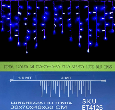 TENDA NATALE ESTERNO NATALIZIA 120 led 3m x 30-70-40-60 CM filo bianco luce Blu ip65 /ET4125 Casa e cucina/Decorazioni per interni/Addobbi e decorazioni per ricorrenze/Decorazioni natalizie/Luci natalizie/Catene luminose per esterni Zencoccostore - Formia, Commerciovirtuoso.it