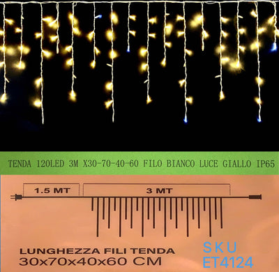 TENDA NATALE ESTERNO NATALIZIA 120 led 3m x 30-70-40-60 CM LUCE BIANCO CALDO GIALLA ip65 ARTICOLO ET4124 Casa e cucina/Decorazioni per interni/Addobbi e decorazioni per ricorrenze/Decorazioni natalizie/Luci natalizie/Catene luminose per esterni Zencoccostore - Formia, Commerciovirtuoso.it