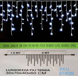 TENDA NATALE ESTERNO NATALIZIA 200 led 5m x 30-70-40-60 CM filo bianco luce bianco ip65 /ET4126 Casa e cucina/Decorazioni per interni/Addobbi e decorazioni per ricorrenze/Decorazioni natalizie/Luci natalizie/Catene luminose per esterni Zencoccostore - Formia, Commerciovirtuoso.it