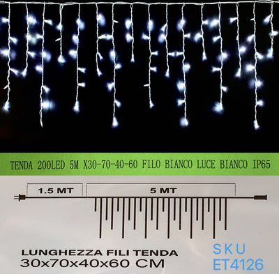 TENDA NATALE ESTERNO NATALIZIA 200 led 5m x 30-70-40-60 CM filo bianco luce bianco ip65 /ET4126 Casa e cucina/Decorazioni per interni/Addobbi e decorazioni per ricorrenze/Decorazioni natalizie/Luci natalizie/Catene luminose per esterni Zencoccostore - Formia, Commerciovirtuoso.it