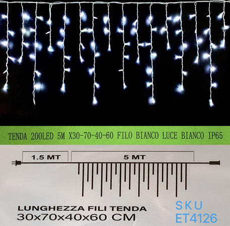 TENDA NATALE ESTERNO NATALIZIA 200 led 5m x 30-70-40-60 CM filo bianco luce bianco ip65 /ET4126 Casa e cucina/Decorazioni per interni/Addobbi e decorazioni per ricorrenze/Decorazioni natalizie/Luci natalizie/Catene luminose per esterni Zencoccostore - Formia, Commerciovirtuoso.it