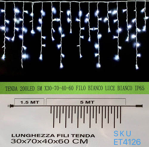 TENDA NATALE ESTERNO NATALIZIA 200 led 5m x 30-70-40-60 CM filo bianco luce bianco ip65 /ET4126 Casa e cucina/Decorazioni per interni/Addobbi e decorazioni per ricorrenze/Decorazioni natalizie/Luci natalizie/Catene luminose per esterni Zencoccostore - Formia, Commerciovirtuoso.it