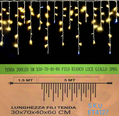 TENDA NATALE ESTERNO NATALIZIA 200 led 5m x 30-70-40-60 CM filo bianco luce giallo ip65 /ET4127 Casa e cucina/Decorazioni per interni/Addobbi e decorazioni per ricorrenze/Decorazioni natalizie/Luci natalizie/Catene luminose per esterni Zencoccostore - Formia, Commerciovirtuoso.it