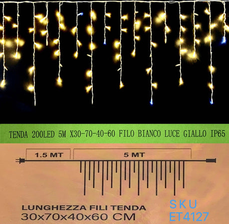 TENDA NATALE ESTERNO NATALIZIA 200 led 5m x 30-70-40-60 CM filo bianco luce giallo ip65 /ET4127 Casa e cucina/Decorazioni per interni/Addobbi e decorazioni per ricorrenze/Decorazioni natalizie/Luci natalizie/Catene luminose per esterni Zencoccostore - Formia, Commerciovirtuoso.it
