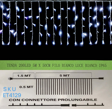 TENDA NATALE ESTERNO NATALIZIA 200 led 5m x 50 cm filo bianco luce bianco ip65 /ET4129 Casa e cucina/Decorazioni per interni/Addobbi e decorazioni per ricorrenze/Decorazioni natalizie/Luci natalizie/Catene luminose per esterni Zencoccostore - Formia, Commerciovirtuoso.it