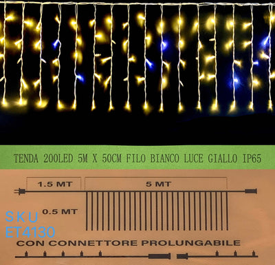 TENDA NATALE ESTERNO NATALIZIA  200 led 5m x 50 cm filo bianco luce giallo ip65 /ET4130 Casa e cucina/Decorazioni per interni/Addobbi e decorazioni per ricorrenze/Decorazioni natalizie/Luci natalizie/Catene luminose per esterni Zencoccostore - Formia, Commerciovirtuoso.it