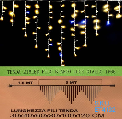TENDA NATALE ESTERNO NATALIZIA 216 led 5m x 30-40-60-80-100-120 cm filo bianco luce giallo ip65 /ET4132 Casa e cucina/Decorazioni per interni/Addobbi e decorazioni per ricorrenze/Decorazioni natalizie/Luci natalizie/Catene luminose per esterni Zencoccostore - Formia, Commerciovirtuoso.it
