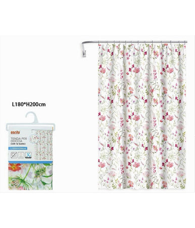 Tenda Per Doccia Antimuffa Impermeabile 180x200cm Con 12 Anelli Bagno Fiori 69916