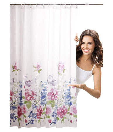 Tenda Per Doccia Bagno Stampa Garden Fiori Floreale 180x200cm Con 12 Ganci 87569