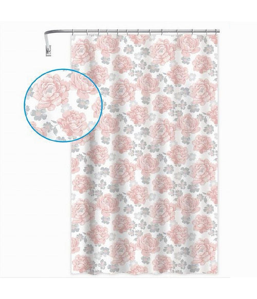 Tenda Per Doccia Vasca Da Bagno 12 Ganci Stampa Fiori Rosa Grigi 180x200cm 87575