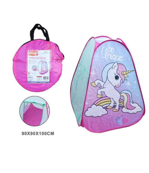 Tenda Ripiegabile Rosa Unicorno Capanna Bambini Arredo Cameretta 90x90x100 Cm