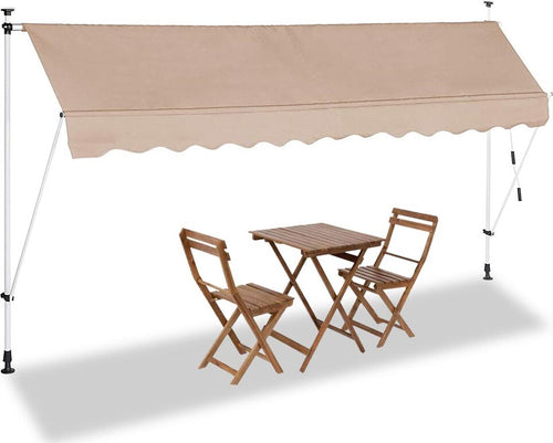 Tenda-Sole-Balcone-Estensibile-Parasole-Avvolgibile-Esterno-con-Gambe-350cm-Beig