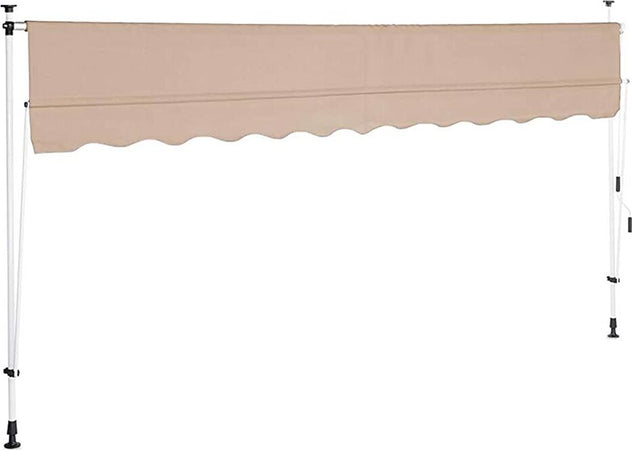 Tenda-Sole-Balcone-Estensibile-Parasole-Avvolgibile-Esterno-con-Gambe-350cm-Beig
