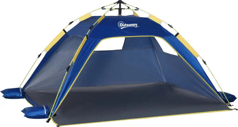 Tenda-Spiaggia-Pop-Up-con-2-Finestre-Traforate-e-Porta-Richiudibile,-220x173x120cm-Blue-e-Giallo-CT7A20-166CT7