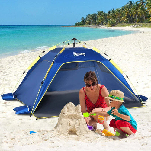 Tenda-Spiaggia-Pop-Up-con-2-Finestre-Traforate-e-Porta-Richiudibile,-220x173x120cm-Blue-e-Giallo-CT7A20-166CT7