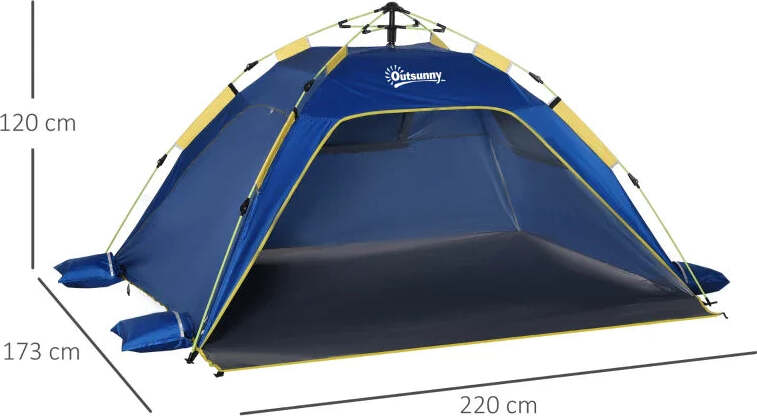 Tenda-Spiaggia-Pop-Up-con-2-Finestre-Traforate-e-Porta-Richiudibile,-220x173x120cm-Blue-e-Giallo-CT7A20-166CT7
