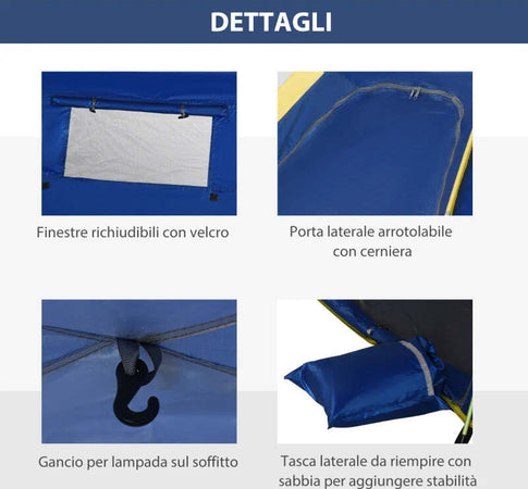 Tenda-Spiaggia-Pop-Up-con-2-Finestre-Traforate-e-Porta-Richiudibile,-220x173x120cm-Blue-e-Giallo-CT7A20-166CT7