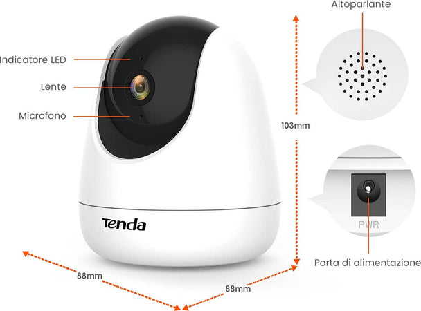 TENDA TELECAMERA IP WI-FI CP3 INDOOR FULL HD 1080P, SUPPORTO MICRO-SD FINO A 128GB Fai da te/Sicurezza e protezione/Sistemi di sicurezza domestica/Kit video per la sicurezza domestica/Videocamere di sorveglianza/Bullet camera Scontolo.net - Potenza, Commerciovirtuoso.it