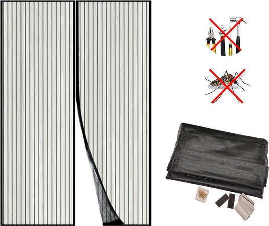 Tenda-Zanzariera-Magnetica-Nera-Per-Porta-Finestra-Con-Adesivo-In-Velcro-Misura-160X240cm-Ledlux