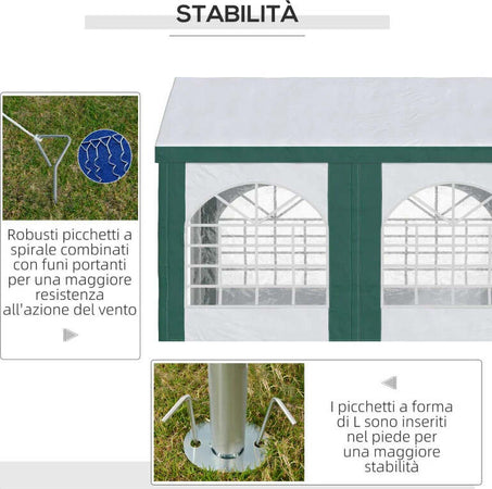Tendone-da-Giardino-4x3m-per-12-Persone-con-Doppio-Ingresso,-Bianco-e-Verde-84C-371V00GN