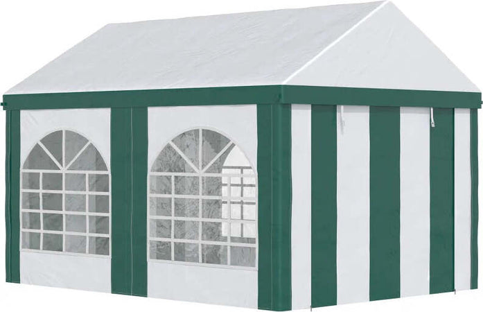 Tendone-da-Giardino-4x3m-per-12-Persone-con-Doppio-Ingresso,-Bianco-e-Verde-84C-371V00GN