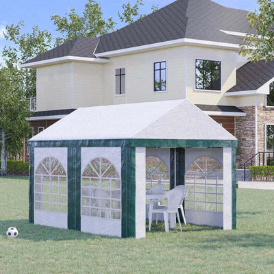 Tendone-da-Giardino-4x3m-per-12-Persone-con-Doppio-Ingresso,-Bianco-e-Verde-84C-371V00GN