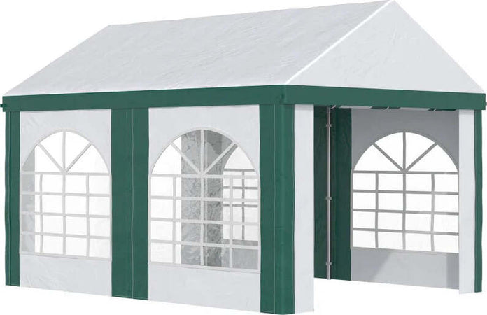 Tendone-da-Giardino-4x3m-per-12-Persone-con-Doppio-Ingresso,-Bianco-e-Verde-84C-371V00GN