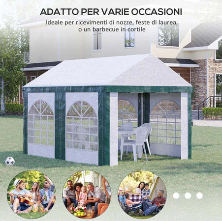 Tendone-da-Giardino-4x3m-per-12-Persone-con-Doppio-Ingresso,-Bianco-e-Verde-84C-371V00GN