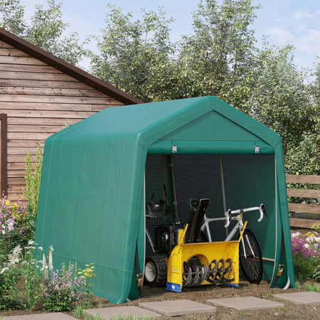 Tendone-Garage-all'Aperto-2.4x2m-per-Moto-e-Biciclette,-Casetta-da-Giardino-per-Attrezzi-in-Metallo-e-Tessuto-PE,-Verde-ZV4845-697GNZV4