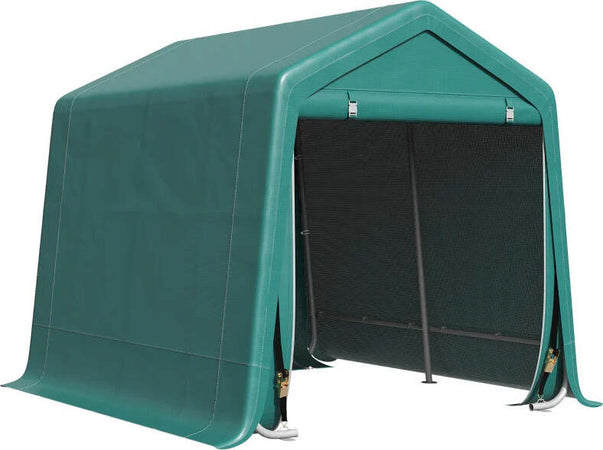 Tendone-Garage-all'Aperto-2.4x2m-per-Moto-e-Biciclette,-Casetta-da-Giardino-per-Attrezzi-in-Metallo-e-Tessuto-PE,-Verde-ZV4845-697GNZV4