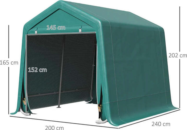 Tendone-Garage-all'Aperto-2.4x2m-per-Moto-e-Biciclette,-Casetta-da-Giardino-per-Attrezzi-in-Metallo-e-Tessuto-PE,-Verde-ZV4845-697GNZV4