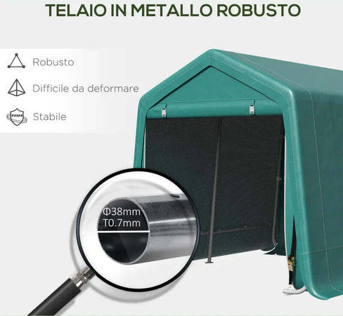 Tendone-Garage-all'Aperto-2.4x2m-per-Moto-e-Biciclette,-Casetta-da-Giardino-per-Attrezzi-in-Metallo-e-Tessuto-PE,-Verde-ZV4845-697GNZV4