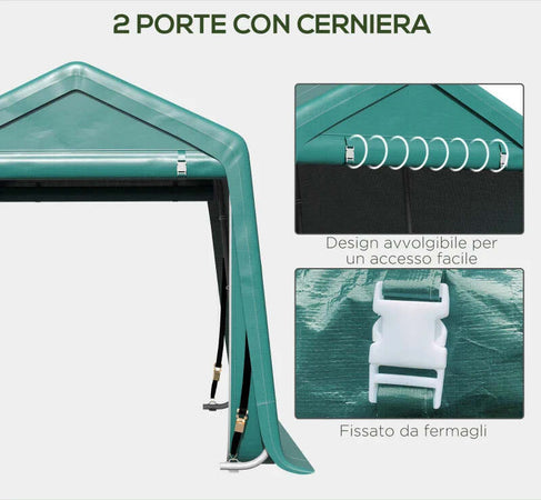 Tendone-Garage-all'Aperto-2.4x2m-per-Moto-e-Biciclette,-Casetta-da-Giardino-per-Attrezzi-in-Metallo-e-Tessuto-PE,-Verde-ZV4845-697GNZV4