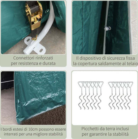 Tendone-Garage-all'Aperto-2.4x2m-per-Moto-e-Biciclette,-Casetta-da-Giardino-per-Attrezzi-in-Metallo-e-Tessuto-PE,-Verde-ZV4845-697GNZV4