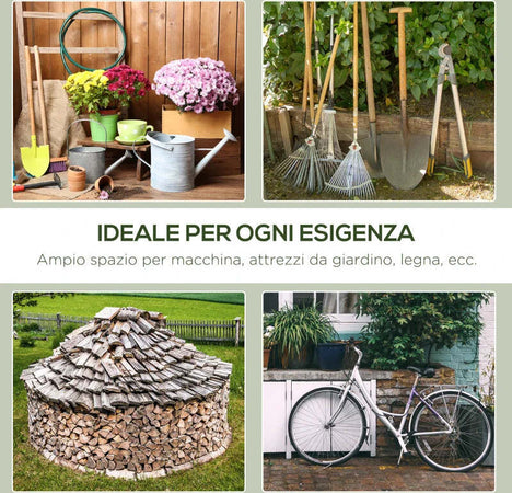 Tendone-Garage-all'Aperto-2.4x2m-per-Moto-e-Biciclette,-Casetta-da-Giardino-per-Attrezzi-in-Metallo-e-Tessuto-PE,-Verde-ZV4845-697GNZV4