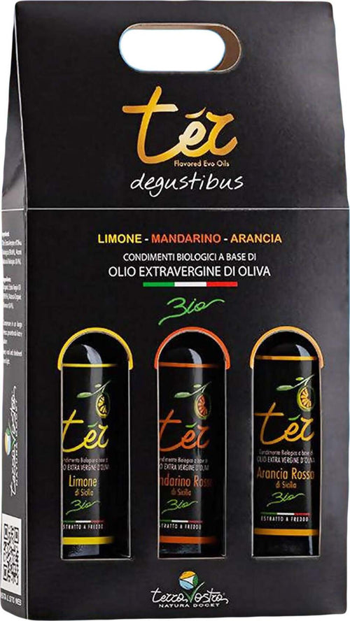 TER DEGUSTIBUS - 3x100ml Olio EVO Biologico Aromatizzato Tris di Oli Aromatizzati BIO agli Agrumi 100% Sicilia Limone Arancia Rossa Mandarino Olio Siciliano Made in Italy Olio EVO Aromatizzato agli agrumi Biologico TERRAVOSTRA Natura Docet - Capo d’Orlando, Commerciovirtuoso.it