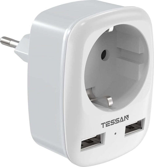 TESSAN adattatore da viaggio presa europea - tedesca con 2USB (2.4A),  presa Schuko e spina europea