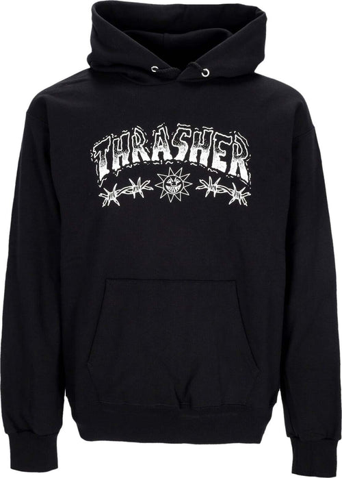 THRASHER-Felpa-Cappuccio-Uomo-Barbed-Wire-Hoodie-Black-da-uomo