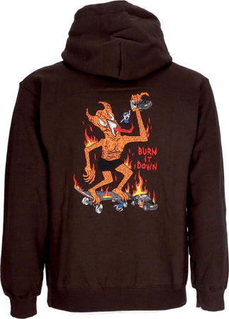 THRASHER-Felpa-Cappuccio-Uomo-Burn-It-Down-Hoodie-Dark-Chocolate-da-uomo