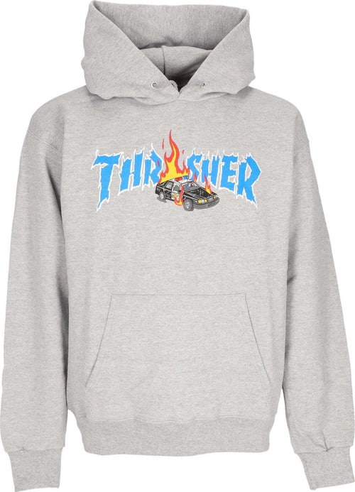 THRASHER-Felpa-Cappuccio-Uomo-Cop-Car-Hoodie-Grey-da-uomo