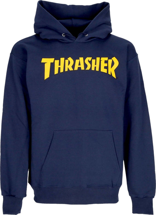 THRASHER-Felpa-Cappuccio-Uomo-Cover-Logo-Hoodie-Navy-da-uomo