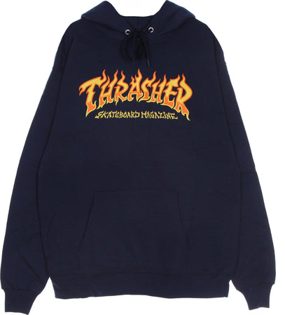 THRASHER-Felpa-Cappuccio-Uomo-Fire-Logo-Hood-Navy-da-uomo