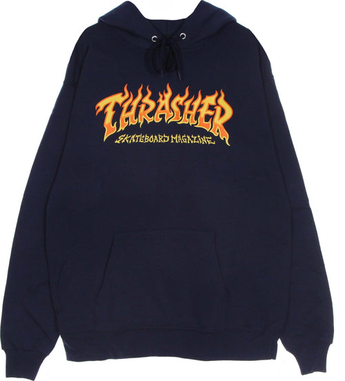 THRASHER-Felpa-Cappuccio-Uomo-Fire-Logo-Hood-Navy-da-uomo