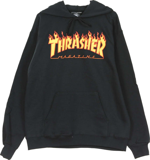 THRASHER-Felpa-Cappuccio-Uomo-Flame-Hood-Black/yellow-da-uomo