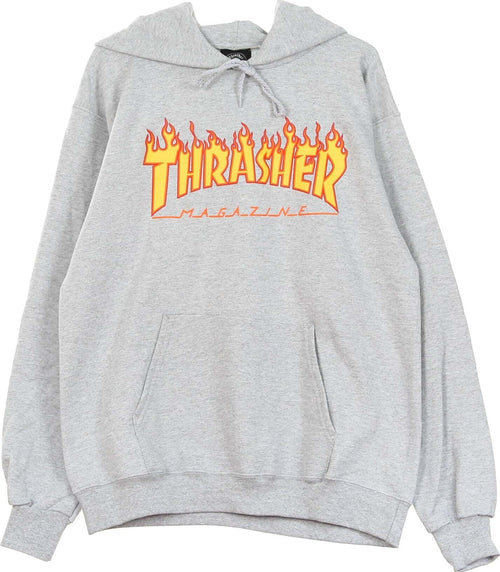 THRASHER-Felpa-Cappuccio-Uomo-Flame-Hood-Grey/yellow-da-uomo