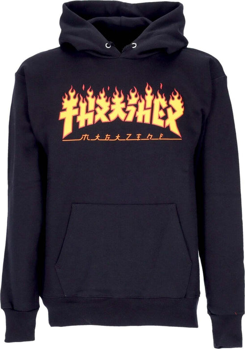 THRASHER-Felpa-Cappuccio-Uomo-Godzilla-Flame-Hood-Black/yellow-da-uomo