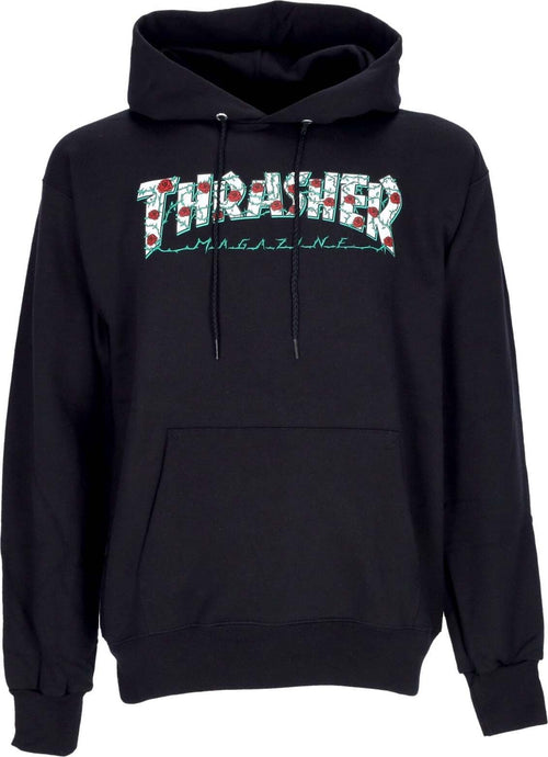 THRASHER-Felpa-Cappuccio-Uomo-Roses-Hoodie-Black-da-uomo
