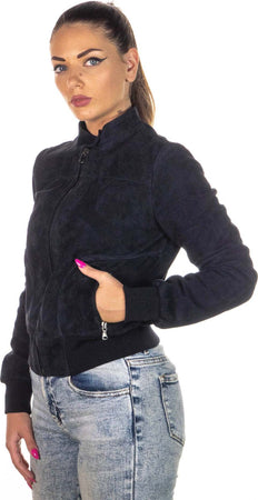 Timberly---Bomber-Donna-Blu-in-vera-pelle-camoscio