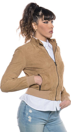 Timberly---Bomber-Donna-Miele-in-vera-pelle-camoscio